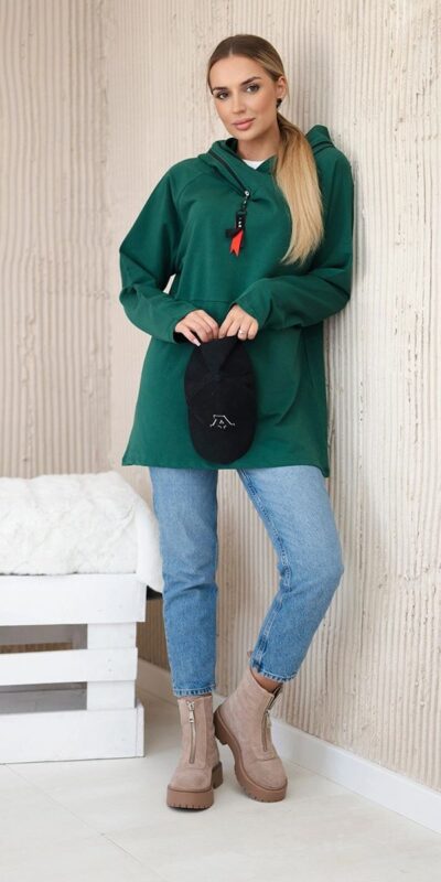 Zelená oversize mikina s kapucí na zip