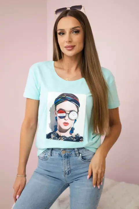 Triko s potiskem Iwona – Mátový