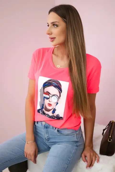 Triko s potiskem Iwona – Růžový neon
