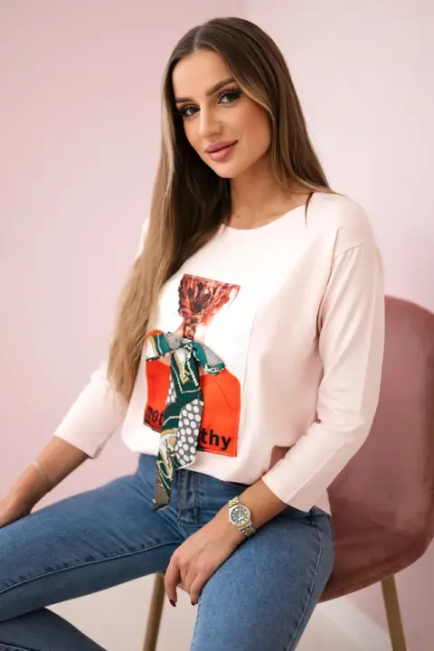 Triko s potiskem Johanne – Pudrově růžová