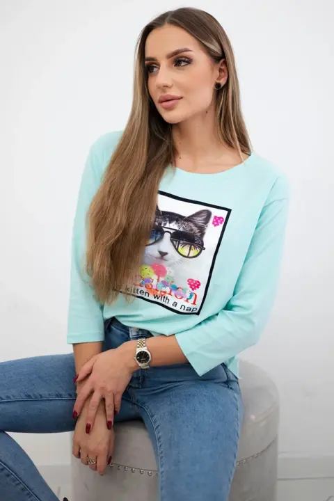 Triko s potiskem Angeliki – Mátový