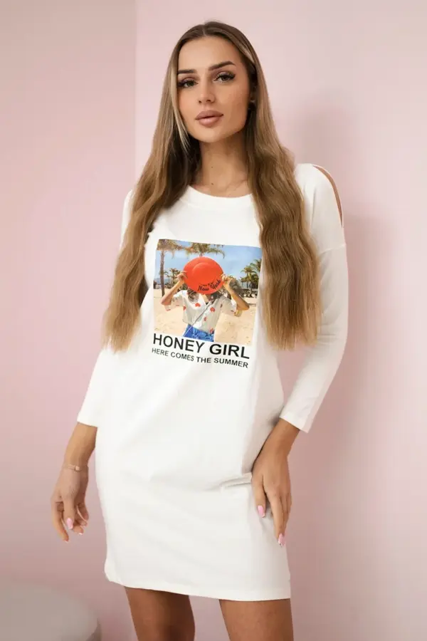 Šaty s potiskem Honey girl Carina – Ecru