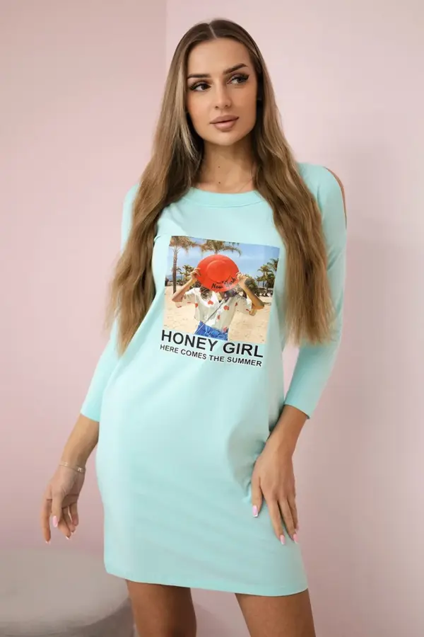 Šaty s potiskem Honey girl Carina – Mátový