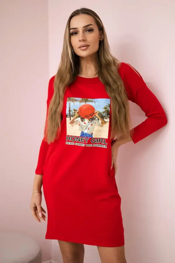 Šaty s potiskem Honey girl Carina – Červená
