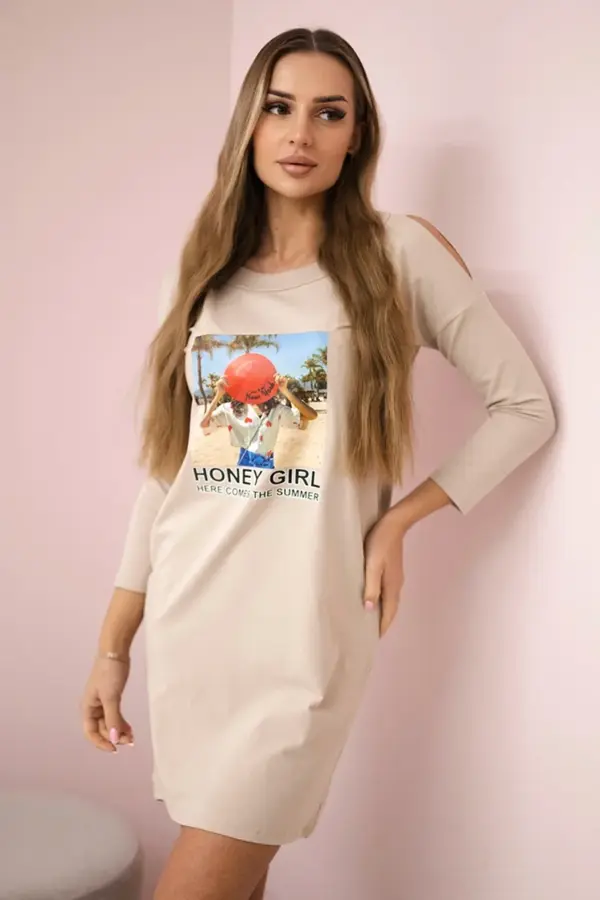 Šaty s potiskem Honey girl Carina – Béžová