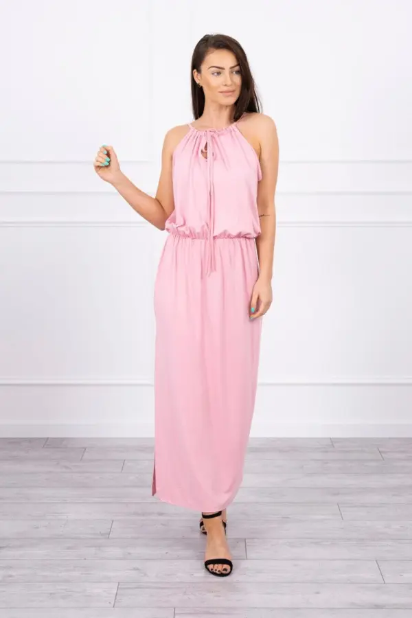 Boho šaty s peplum plisé Riina – Pudrově růžová