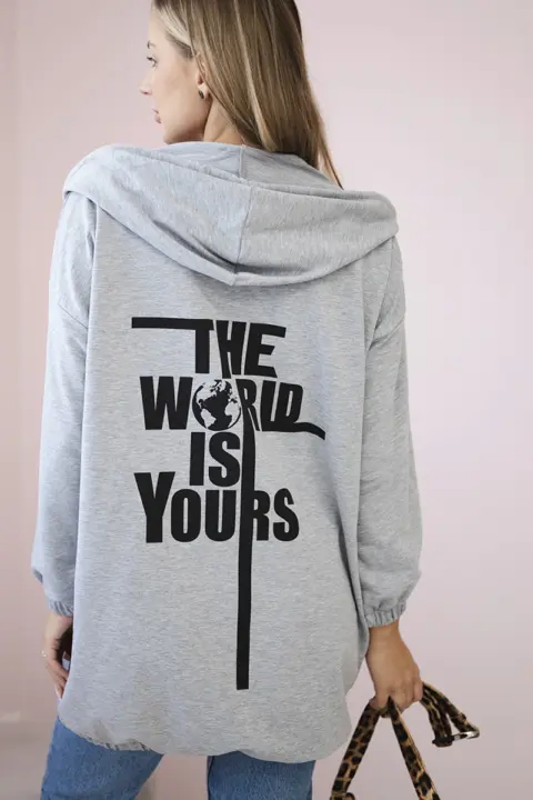Mikina s potiskem "The world is yours" Jitka – Grey