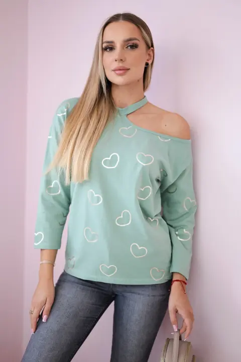 Triko s potiskem Ileana – Tmavě mátová