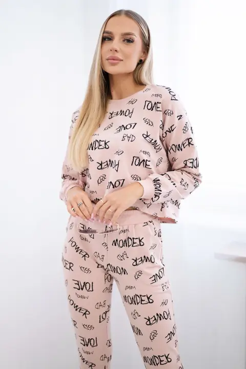 Komplet s potiskem Giuseppina – Tmavě pudrová růžová