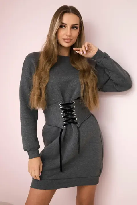 Šaty s ozdobným páskem Camila – Grafit