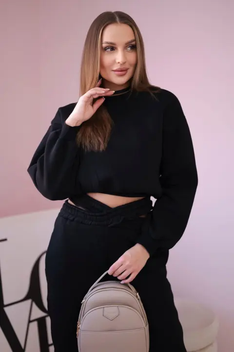 Zateplená souprava s krátkou mikinou Natalia – Černá