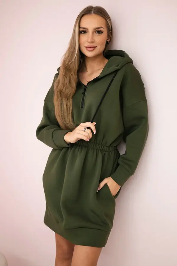Zateplené šaty s kapucí Sophia – Khaki