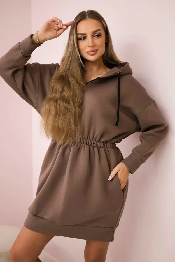 Zateplené šaty s kapucí Sophia – Mocha