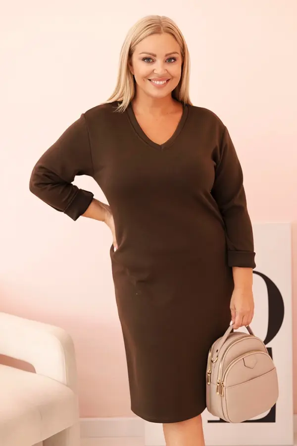 Plus Size máslové šaty Todorka – Hnědá