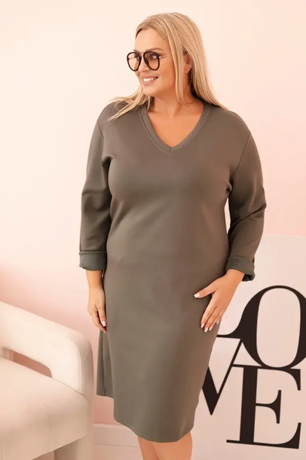 Plus Size máslové šaty Todorka – Khaki