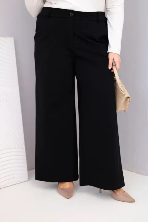 Plus Size kalhoty se širokými nohavicemi a vysokým pasem Francesca – Černá