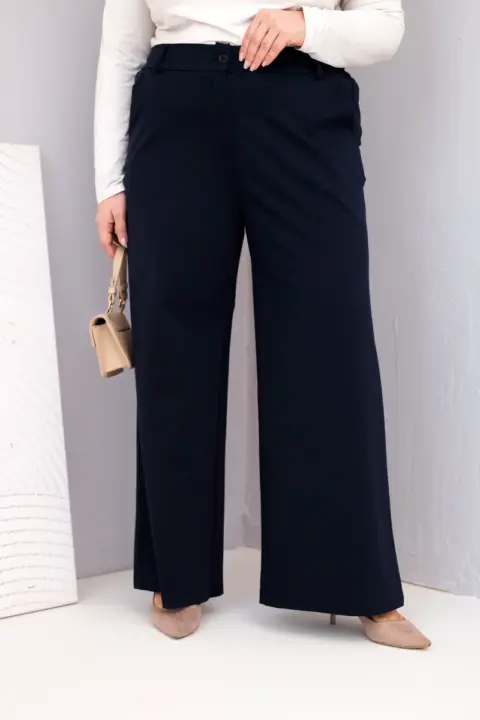 Plus Size kalhoty se širokými nohavicemi a vysokým pasem Francesca – Námořnická modř