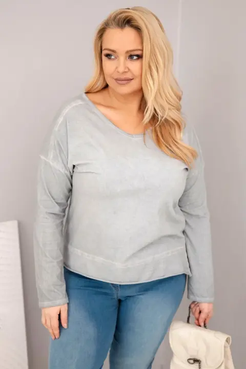 Mikina Plus Size s výstřihem do V a delším zadním dílem Edit – Grey