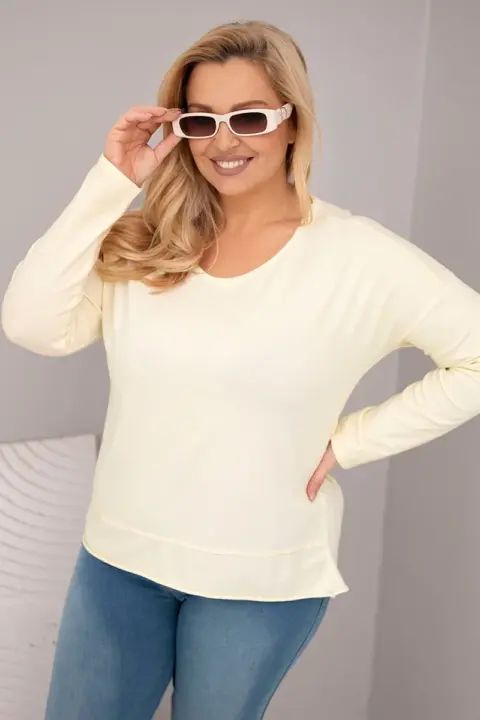 Mikina Plus Size s výstřihem do V a delším zadním dílem Edit – Žlutý