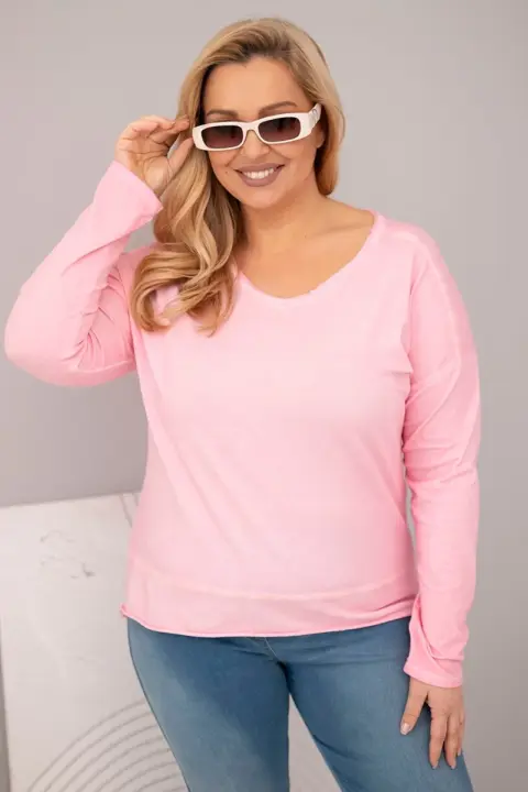 Mikina Plus Size s výstřihem do V a delším zadním dílem Edit – Světle růžová