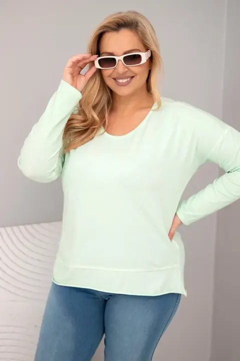 Mikina Plus Size s výstřihem do V a delším zadním dílem Edit – Mátový