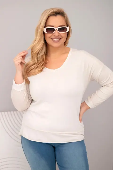 Mikina Plus Size s výstřihem do V a delším zadním dílem Edit – Béžová