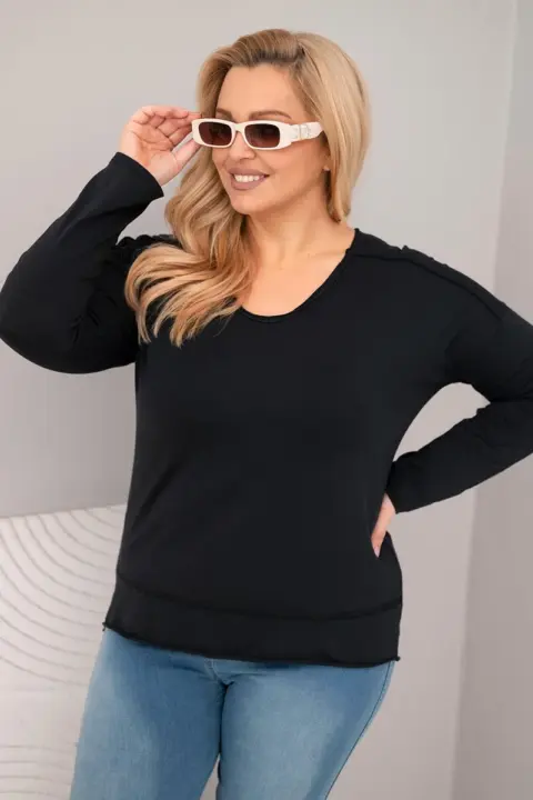 Mikina Plus Size s výstřihem do V a delším zadním dílem Edit – Černá