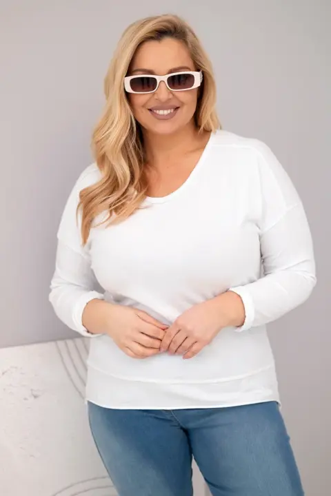 Mikina Plus Size s výstřihem do V a delším zadním dílem Edit – Bílá