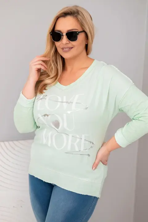 Mikina Plus Size s potiskem Love You More Zora – Mátový