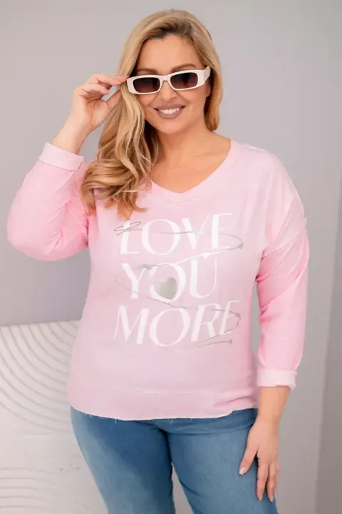 Mikina Plus Size s potiskem Love You More Zora – Světle růžová