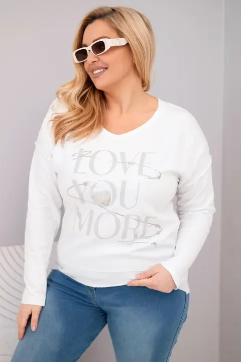 Mikina Plus Size s potiskem Love You More Zora – Bílá