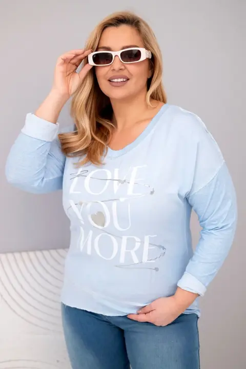 Mikina Plus Size s potiskem Love You More Zora – Modrý