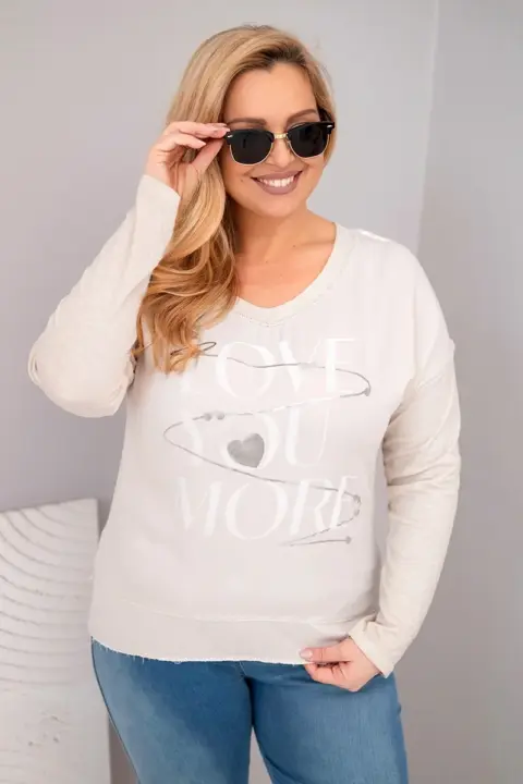 Mikina Plus Size s potiskem Love You More Zora – Béžová