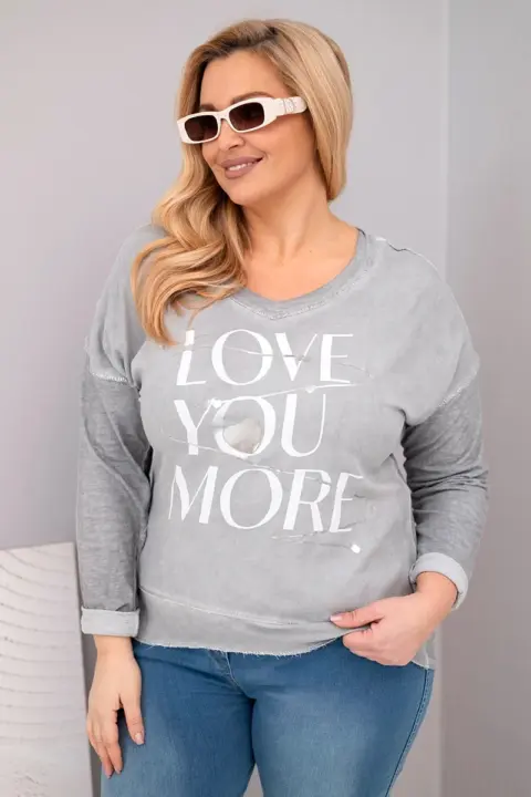 Mikina Plus Size s potiskem Love You More Zora – Grey