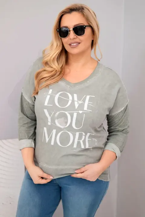 Mikina Plus Size s potiskem Love You More Zora – Khaki