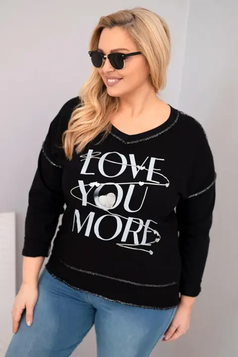 Mikina Plus Size s potiskem Love You More Zora – Černá
