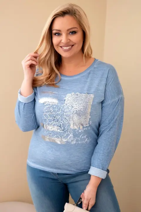Plus Size mikina s potiskem a delším zadním dílem Wendy – Džíny