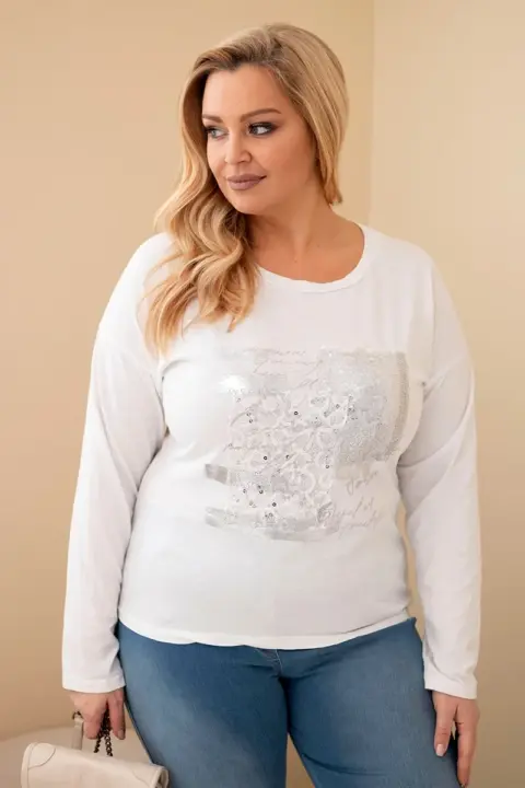 Plus Size mikina s potiskem a delším zadním dílem Wendy – Bílá