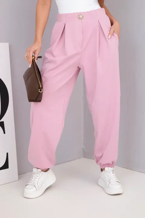 Bavlněné kalhoty Karin – Tmavě růžová