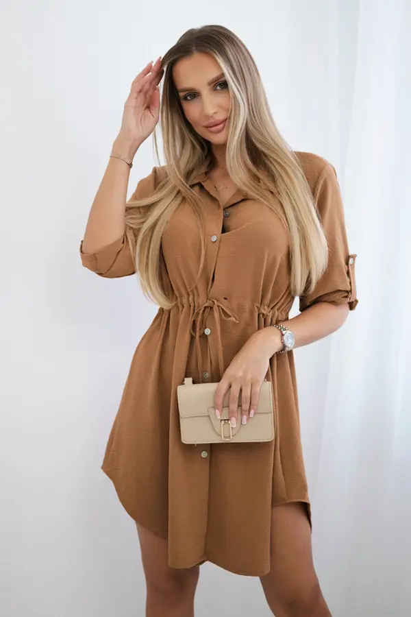 Košilové šaty Helena – Tmavá camelová