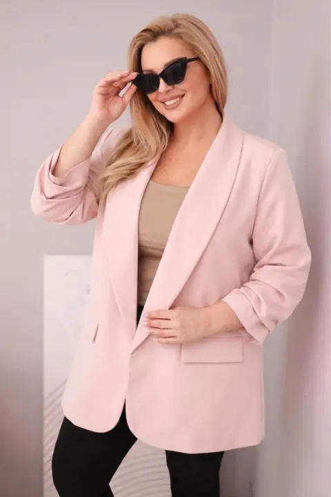 Plus size sako Larisa – Pudrově růžová
