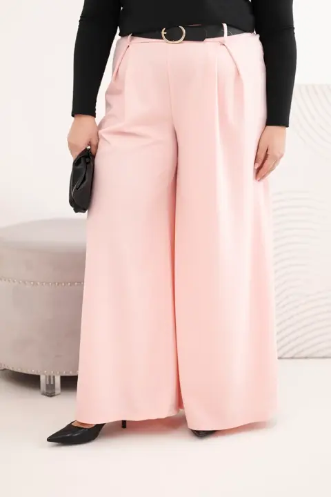 Plus size kalhoty Dorota – Pudrově růžová