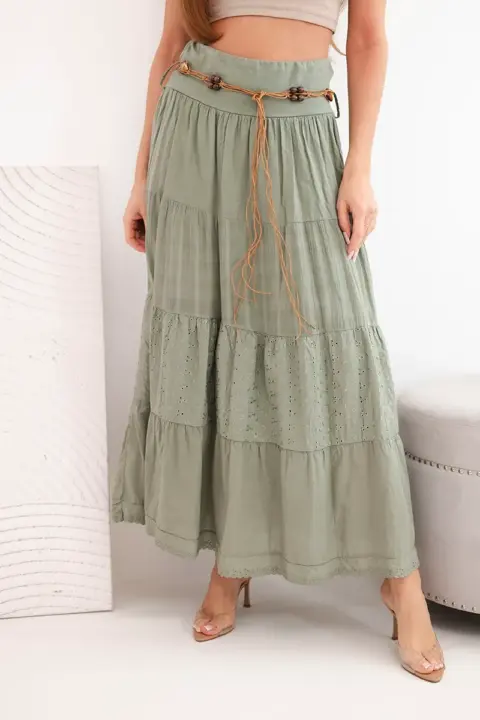 Sukně s ažurovým vyšíváním Erika – Khaki