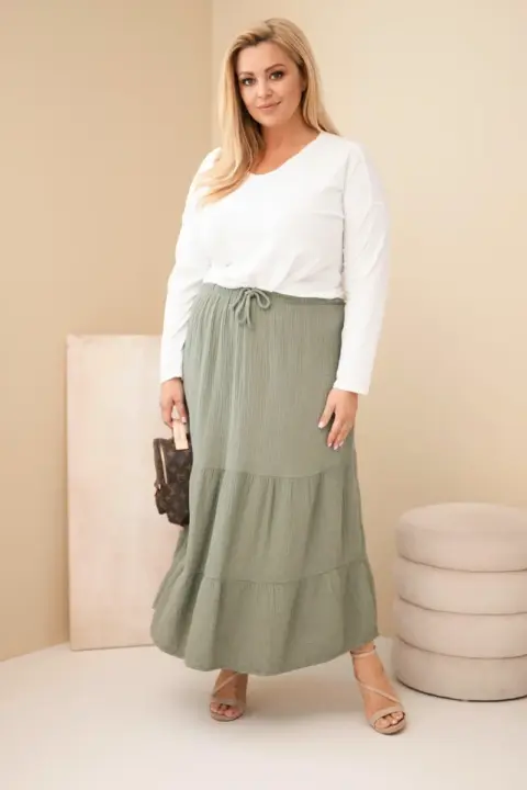 Mušelínová plus size sukně Heidi – Khaki