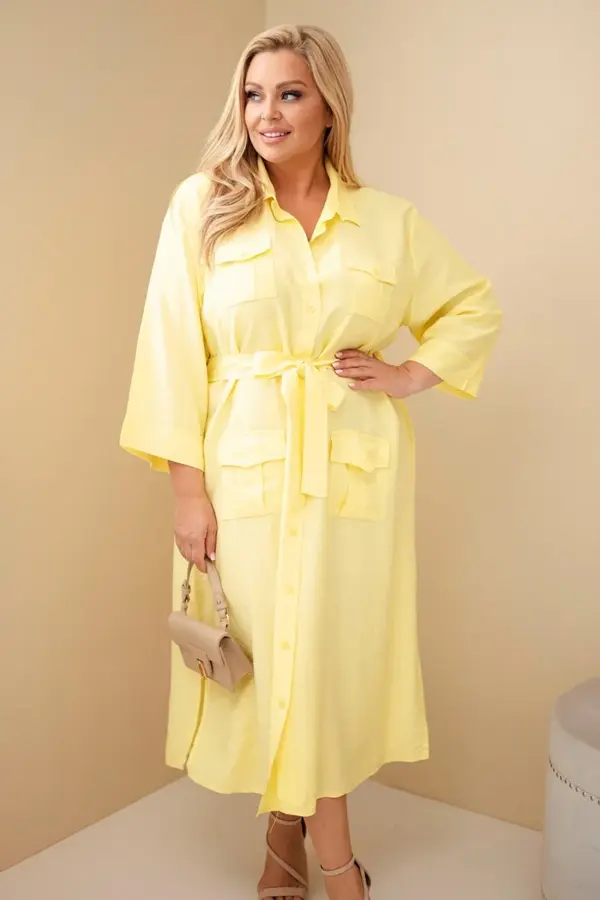Plus size košilové šaty Teresa – Žlutý