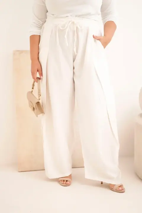 Plus size bavlněné kalhoty Rosa – Ecru