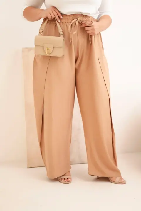 Plus size bavlněné kalhoty Rosa – Camelová