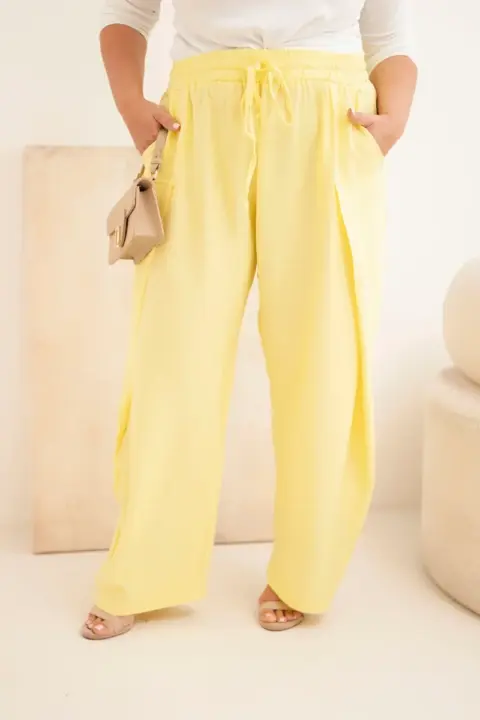 Plus size bavlněné kalhoty Rosa – Žlutý