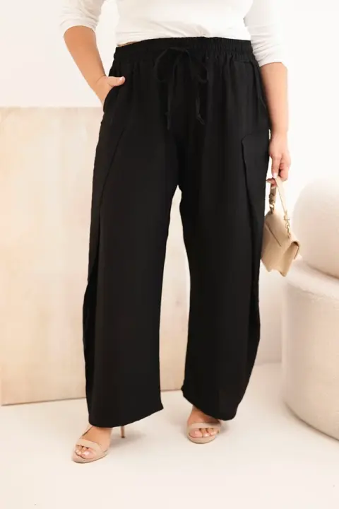 Plus size bavlněné kalhoty Rosa – Černá