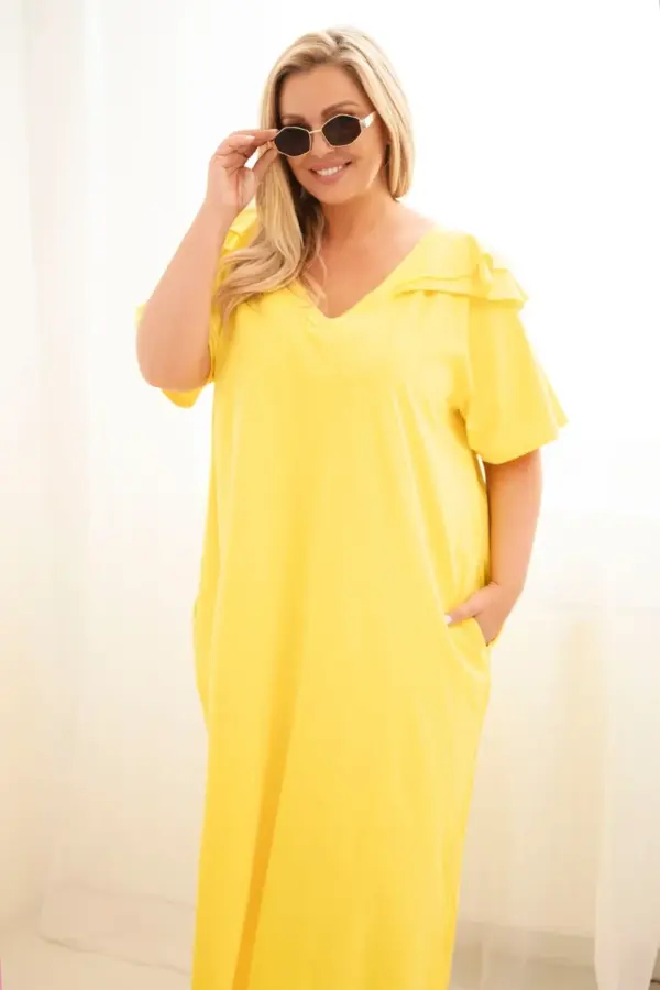 Plus size bavlněné šaty Monika – Žlutý